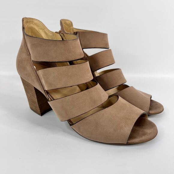 Paul Green Michelle Sandals US 8.5 UK 6 Tan Nubuck Strappy Leather Stacked Heels - Picture 1 of 12